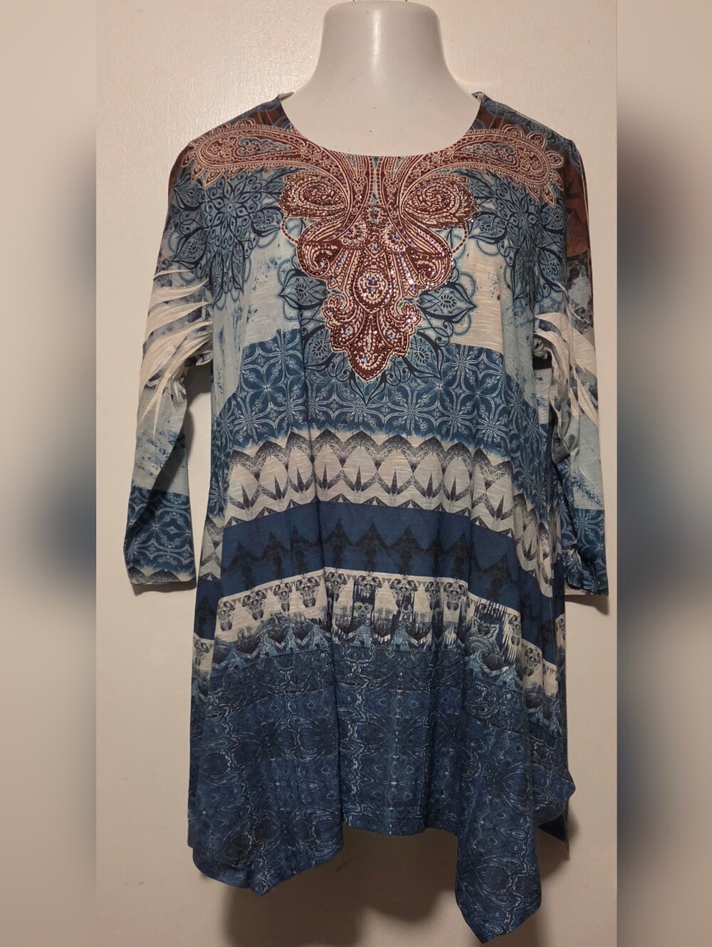 One World XL Blue Patterned Paisley Tunic Dress